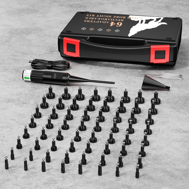 Despwolf USB Rechargeable Bore Sight Laser, 64 Adapters Professional Green Laser Bore Sight Kit, Fit 0.17 to 12GA Calibers, Multiple Caliber Bright Bore Sighter Laser Powerful Support for All Gun, Rifle,Pistol - Image 2
